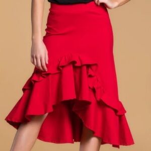 BRIGITTE BRIANNA FRILL Ruffle High Low Red Pull-On Skirt size M